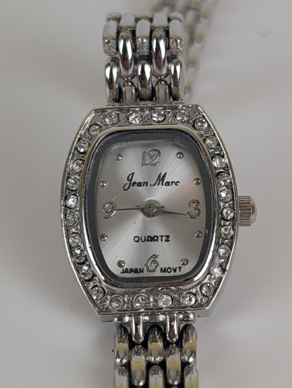 Jean Marc Silver Tone Rhinestone Bezel Quartz Watch Japan Movt